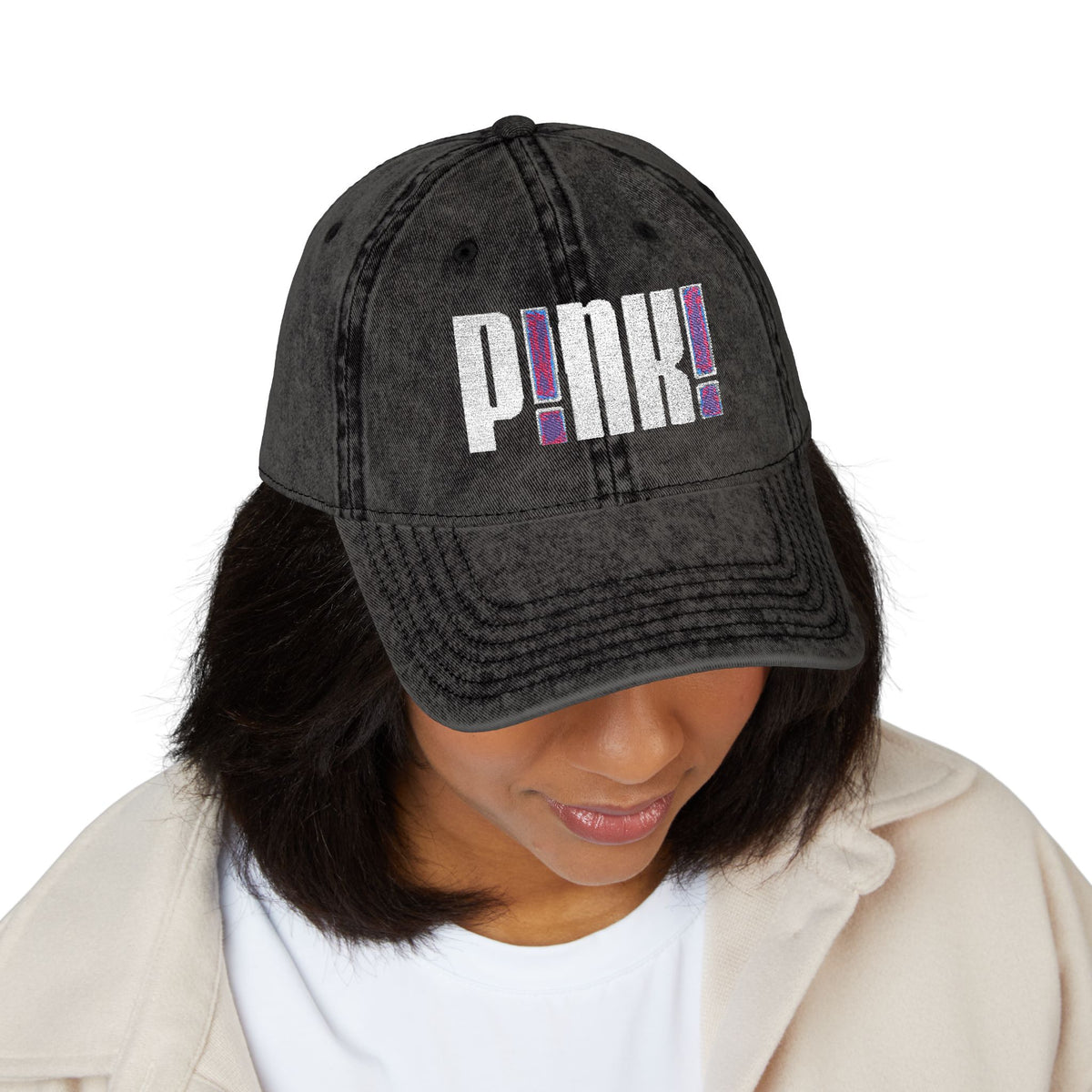 Distressed Embroidered P!NK! Cap | Vintage Washed Baseball Hat