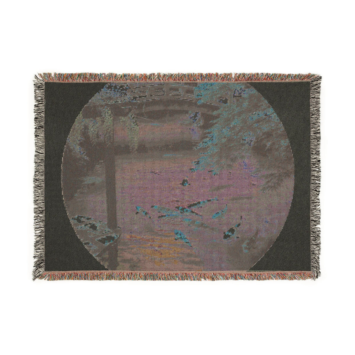 Koi Pond Scene Woven Blanket | Japanese Garden Koi Fish Tapestry Throw
