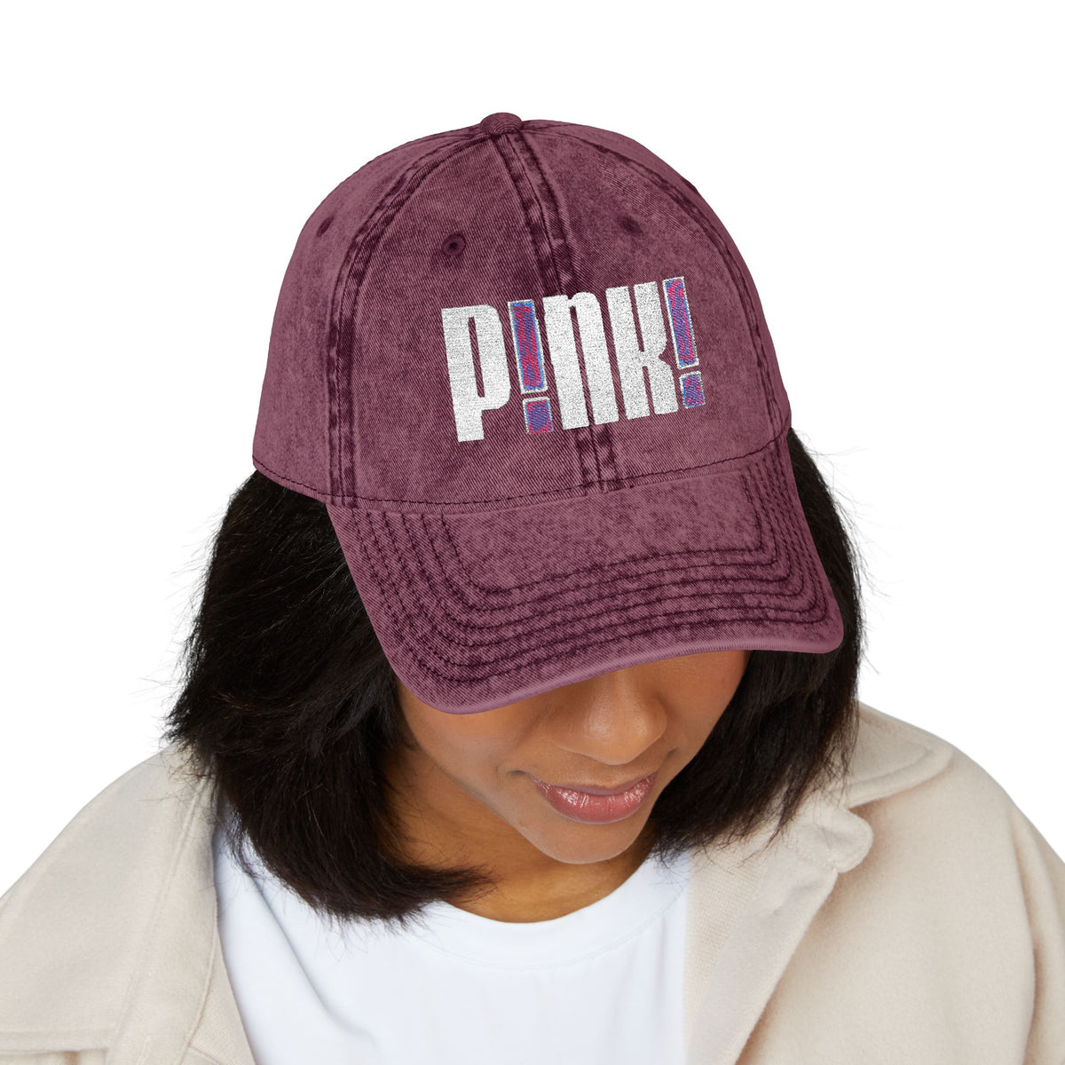 Distressed Embroidered P!NK! Cap | Vintage Washed Baseball Hat