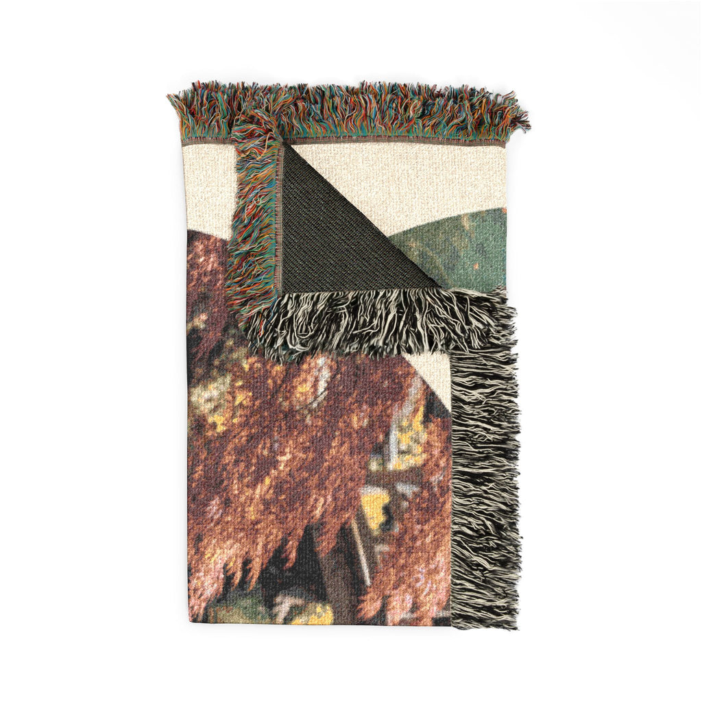 Koi Pond Scene Woven Blanket | Japanese Garden Koi Fish Tapestry Throw